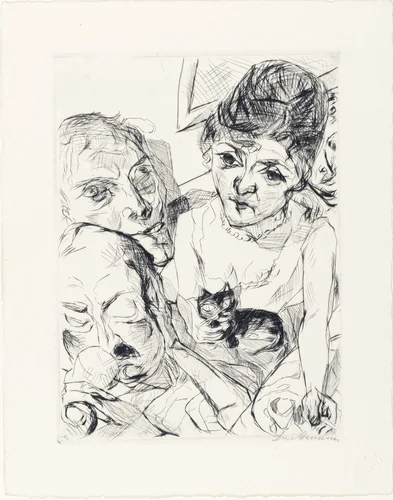 Evening (Self-Portrait with the Battenbergs) [Der Abend (Selbstbildnis mit den Battenbergs)] from Faces (Gesichter) by Max Beckmann, print, 1916