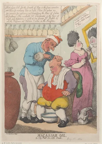 Macassar Oil, An Oily Puff for Soft Heads by Thomas Rowlandson, print, 1814
