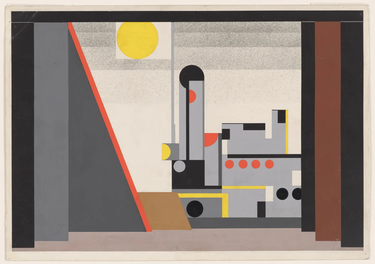 The Mountain Fortress. Set design for the play Mann ist Mann (A Man's a Man) by Walter Dexel, drawing, 1928