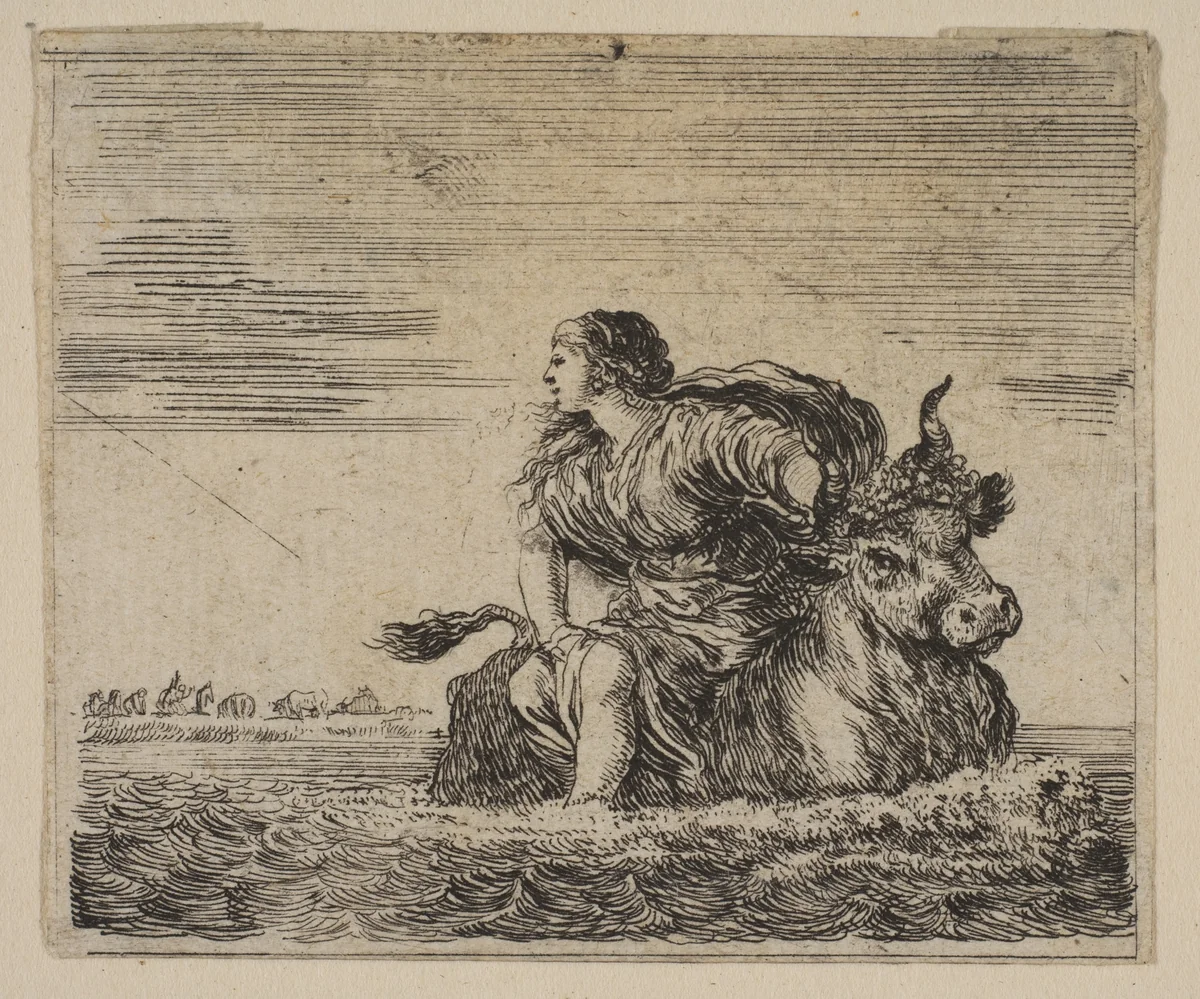 Jupiter and Europa, from 'Game of Mythology' (Jeu de la Mythologie) by Stefano della Bella, print, 1644
