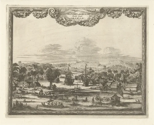 Gezicht op haven van Arakan by Thomas Doesburgh, print, 1685-1714