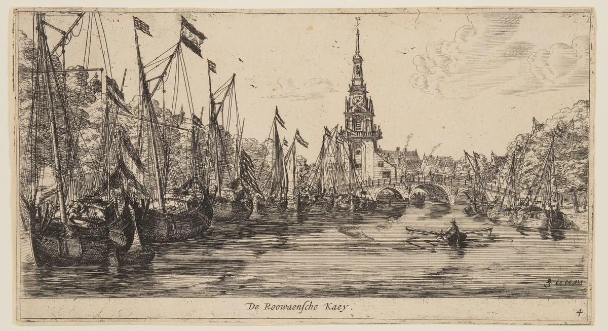 De Roowaensche Kaey, from Views of Amsterdam by Reinier Nooms, print, 1660
