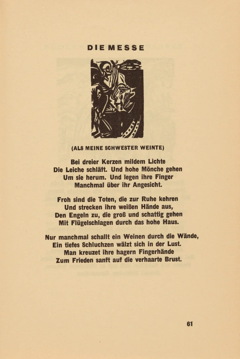 Die Messe (The Mass) (headpiece, page 61) from Georg Heym: Umbra Vitae (Georg Heym: The Shadow of Life) by Ernst Ludwig Kirchner, volume, 1924