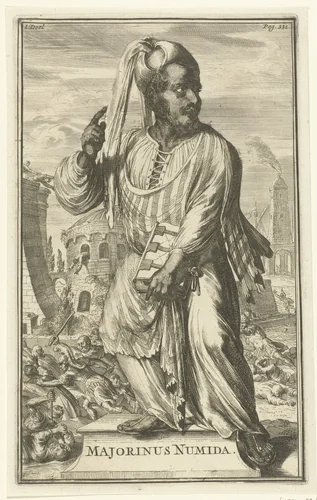 Portret van Majorinus Numida by Romeyn de Hooghe, print, 1701