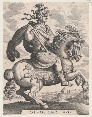 Plate 8: Emperor Otho on Horseback, from 'The First Twelve Roman Caesars', after Tempesta by Matthäus Merian, print, 1610-1650