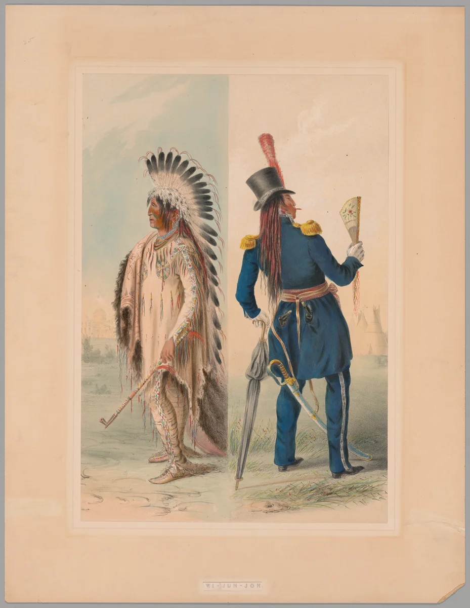 Wi-Jun-Jon - The Pigeon's Egg Head Going to Washington: Returning to his Home by George Catlin, print, 1837-1839
