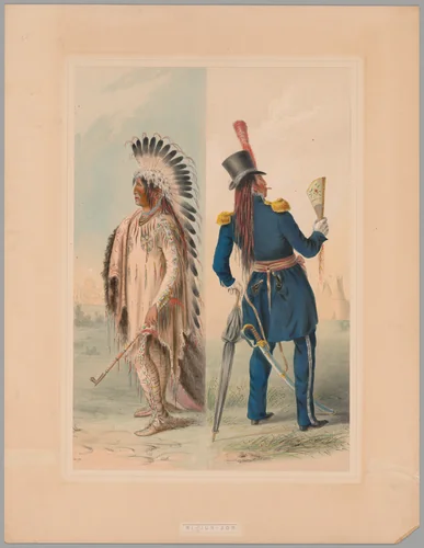 Wi-Jun-Jon - The Pigeon's Egg Head Going to Washington: Returning to his Home by George Catlin, print, 1837-1839