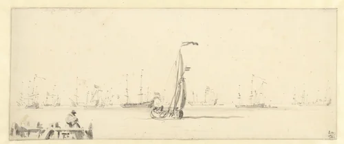 Oorlogsschepen op de rede van Vlissingen by Willem van de Velde, drawing, 1643-1707
