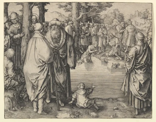 The Baptism of Christ in the River Jordan by Lucas van Leyden, print, 1505-1515
