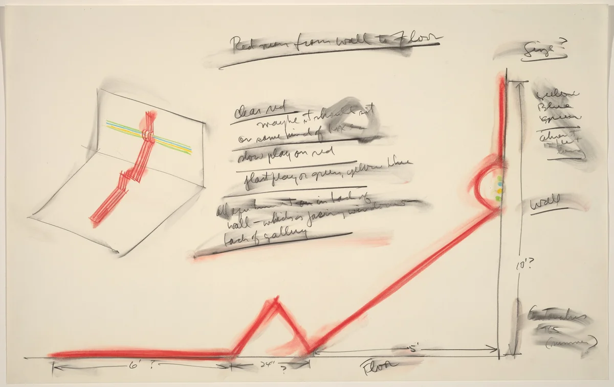 Red Neon from Wall to Floor by Stephen Antonakos, drawing, 1965