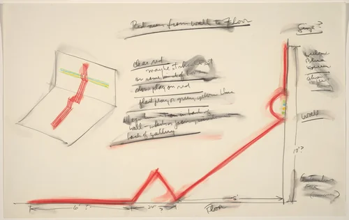 Red Neon from Wall to Floor by Stephen Antonakos, drawing, 1965