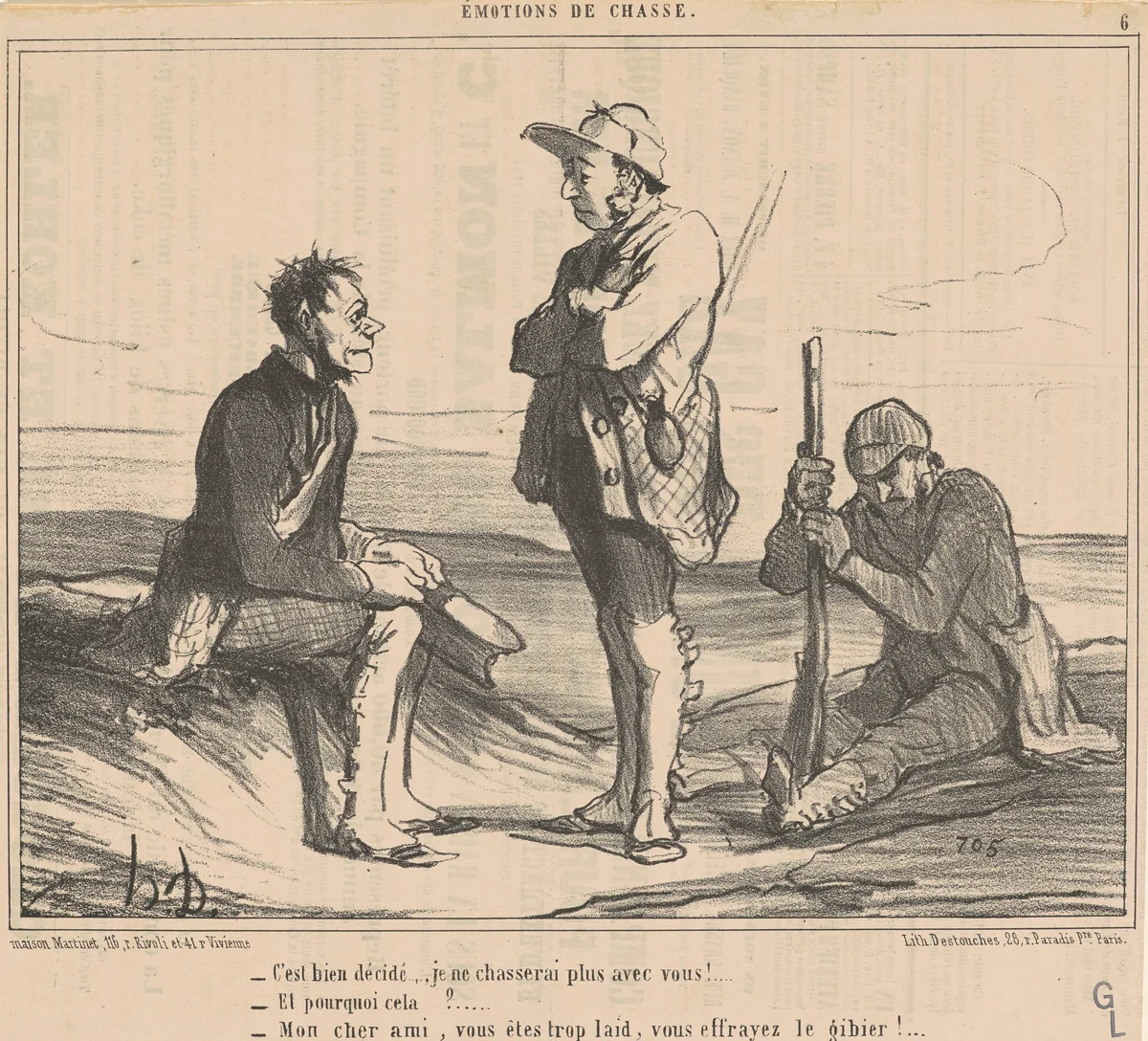 C'est bien décidé ... Je ne chasserai plus avec vous! ... by Honoré Daumier, print, 1854