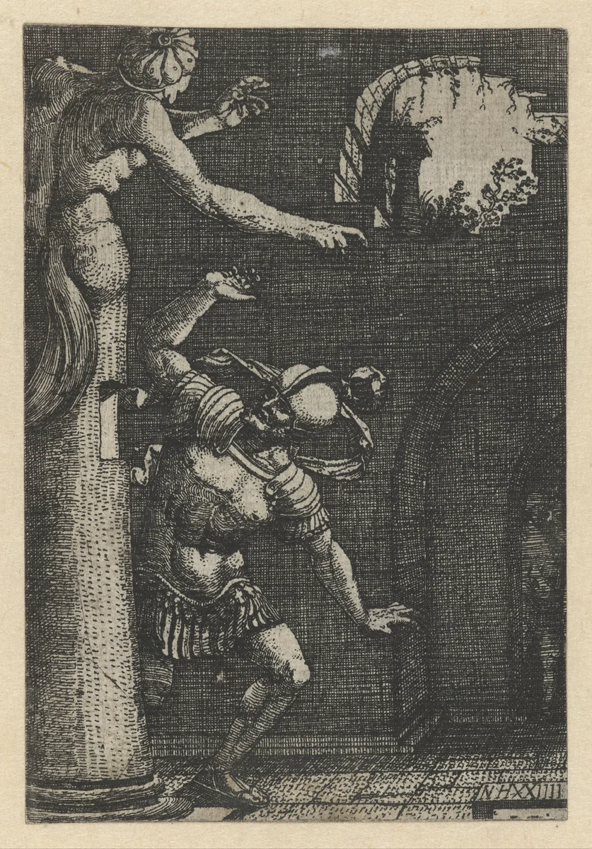 Oedipus en de sfinx by Unknown, print, 1524