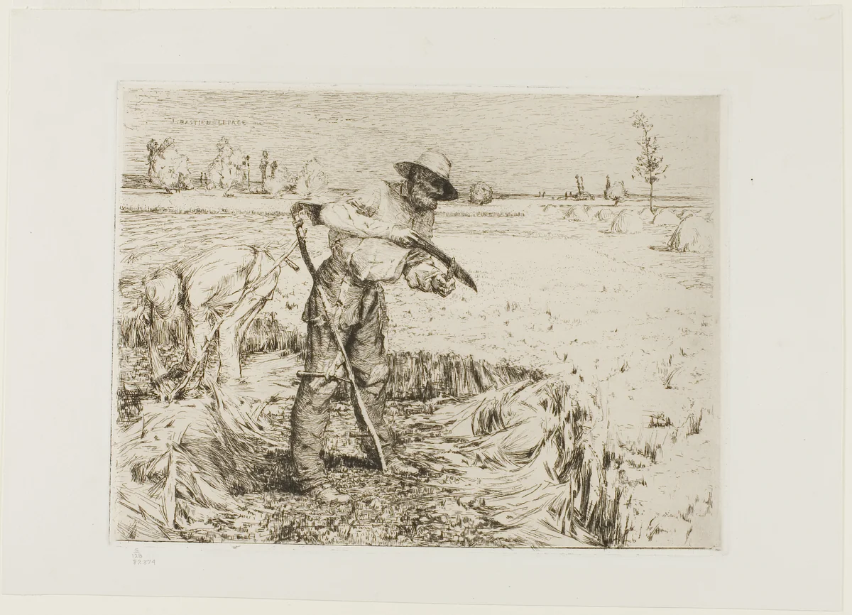 Mower Honing a Scythe by Jules Bastien-Lepage, print, 1878