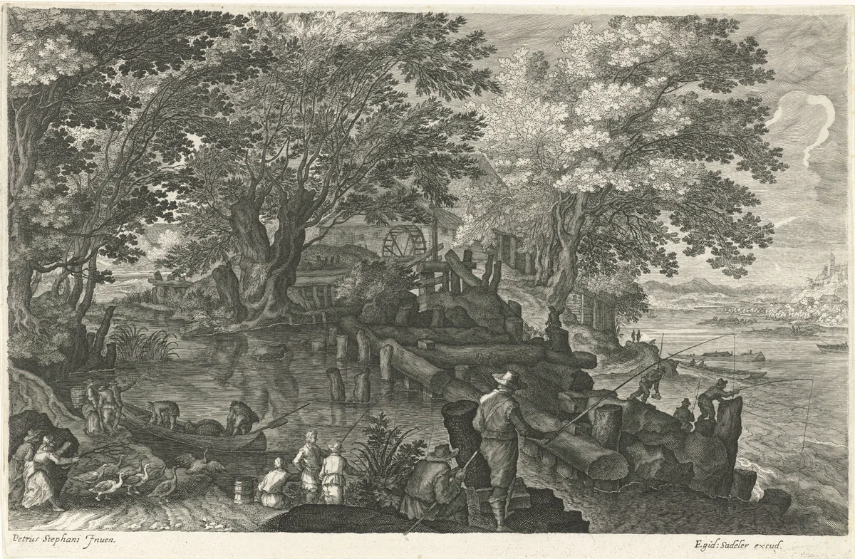 Watermolen op een eiland by Aegidius Sadeler, print, 1624-1650