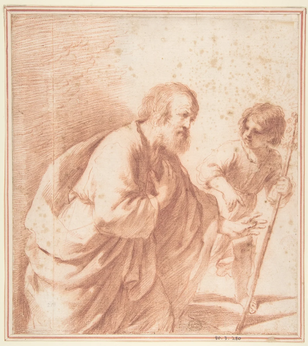 Saint Joseph Seen with his Flowering Staff, which is Held by the Christ Child by Guercino, drawing, 1591-1666