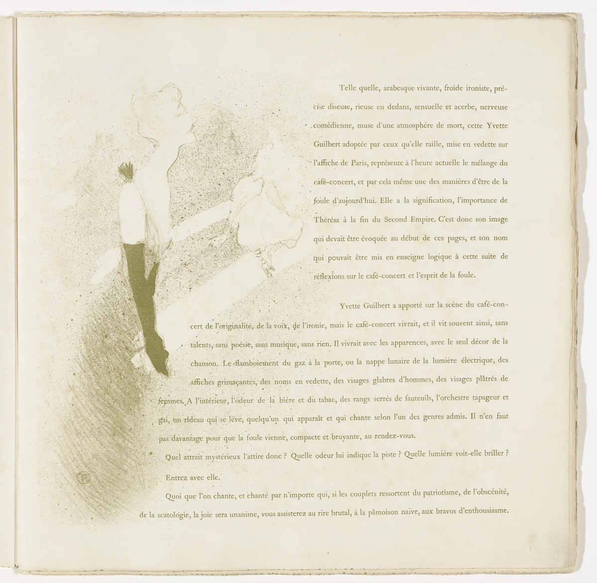 Plate 2 (in-text plate, folio 5) from Yvette Guilbert by Henri de Toulouse-Lautrec, illustrated book, 1894