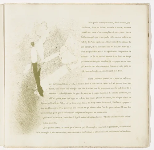 Plate 2 (in-text plate, folio 5) from Yvette Guilbert by Henri de Toulouse-Lautrec, illustrated book, 1894