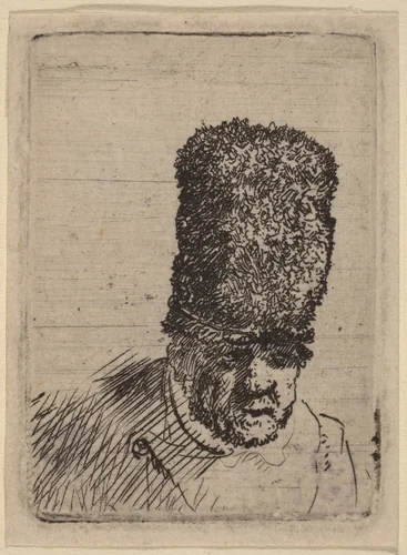 Head of an Old Man in High Fur Cap by Rembrandt van Rijn, print, 1606-1669