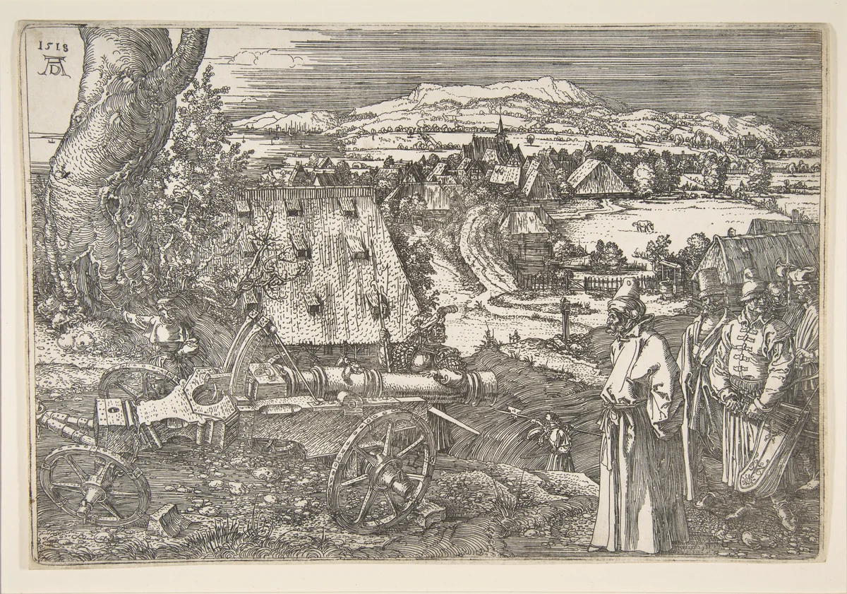 Landscape with a Cannon by Albrecht Dürer, print, 1518