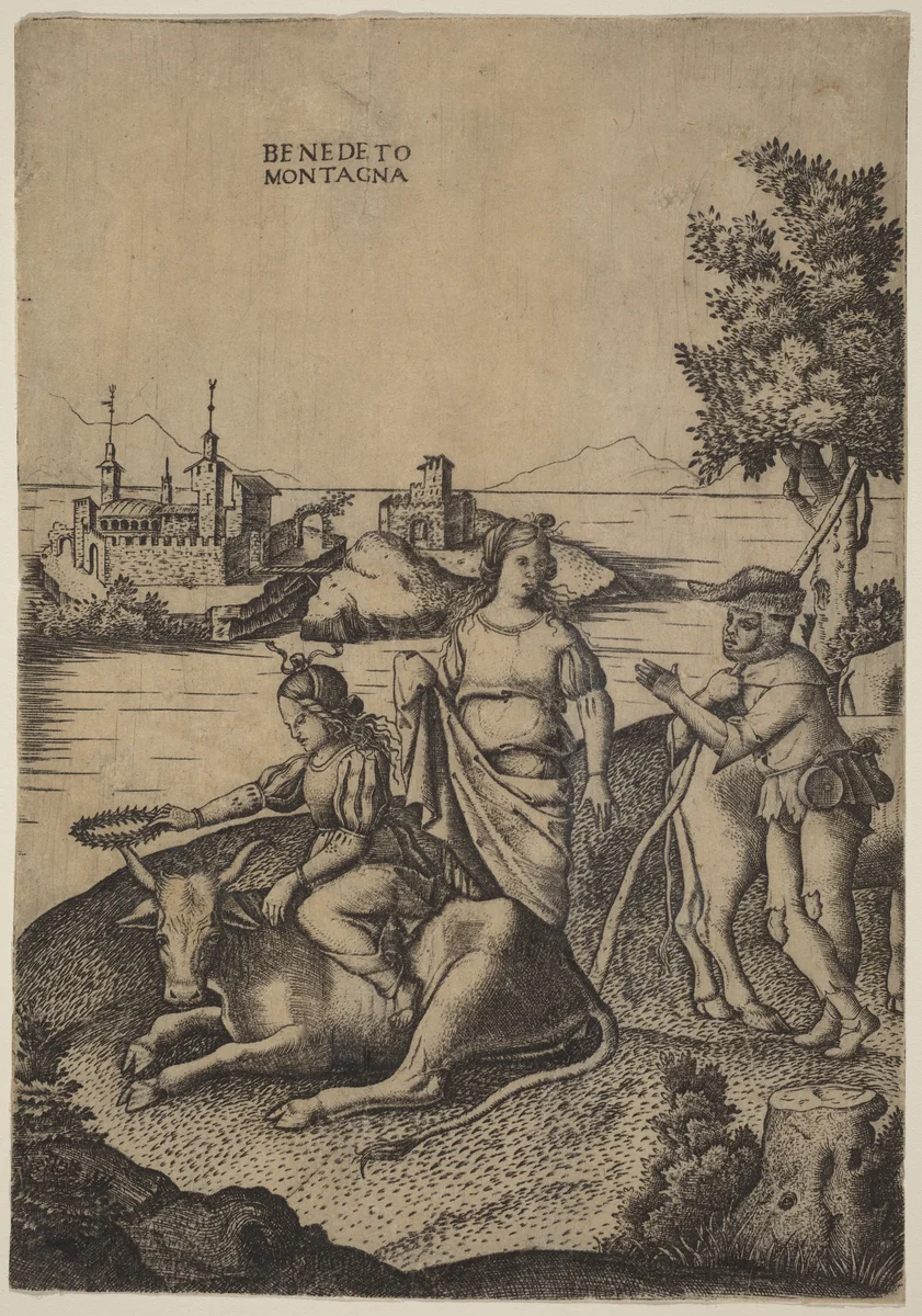 The Rape of Europa by Benedetto Montagna, print, 1515-1520
