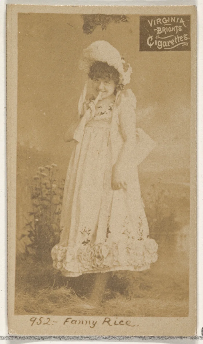 Card 952, Fanny Rice, from the Actors and Actresses series (N45, Type 2) for Virginia Brights Cigarettes by Allen & Ginter, photograph, 1885-1891
