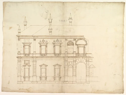 Villa Giulia, Casino, elevation by anonymous, drawing, 1500-1560