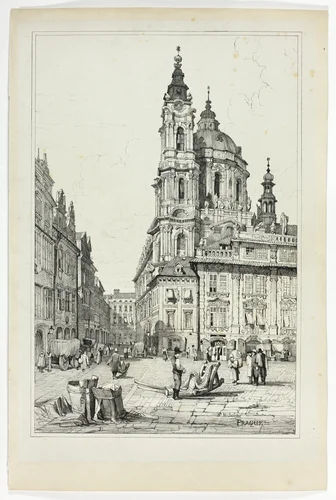 St. Nicholas, Prague, from Facsimiles of Sketches made in Flanders and Germany by Samuel Prout, print, 1833