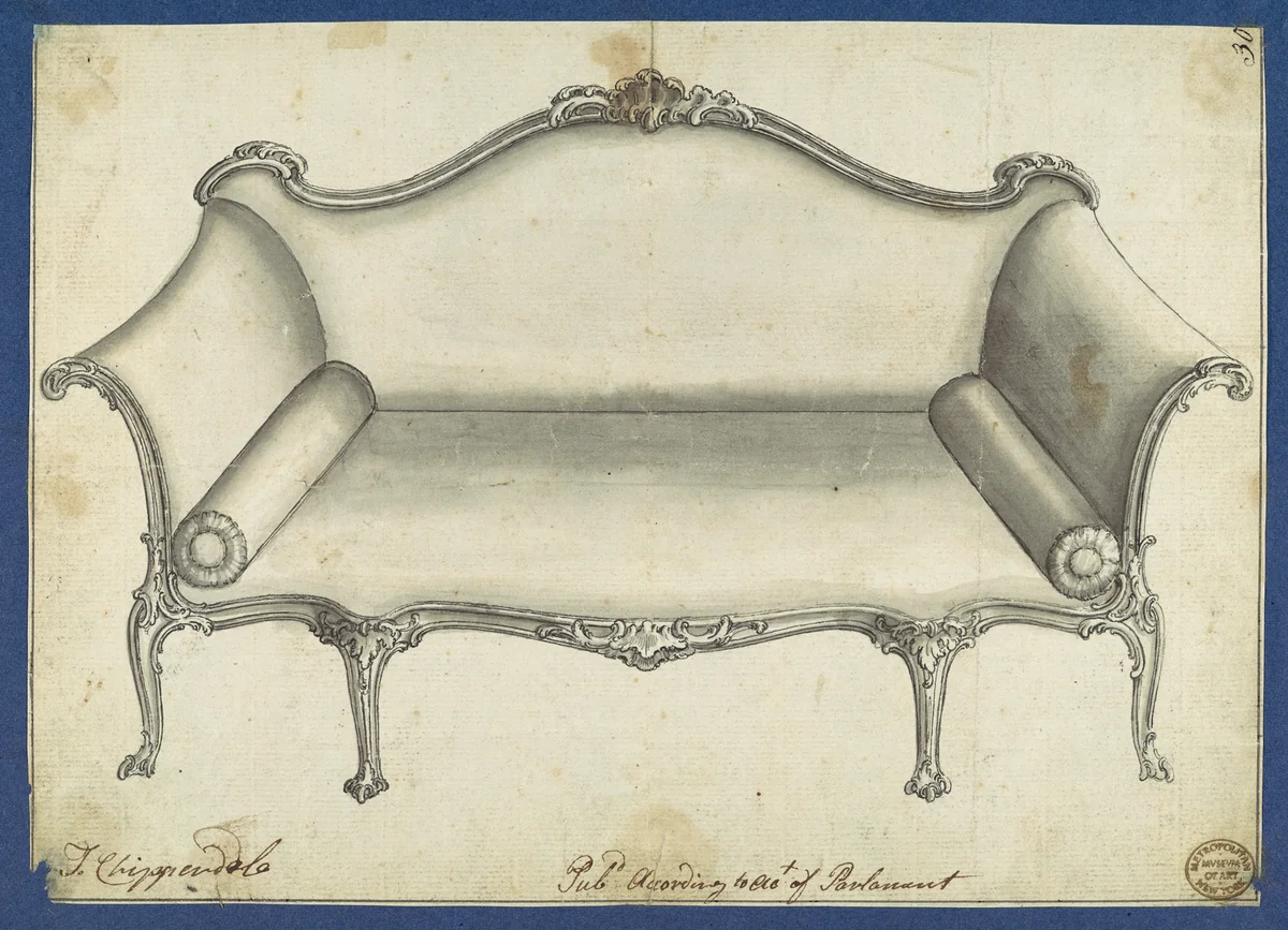 Sofa, in Chippendale Drawings, Vol. I by Thomas Chippendale, drawing, 1759