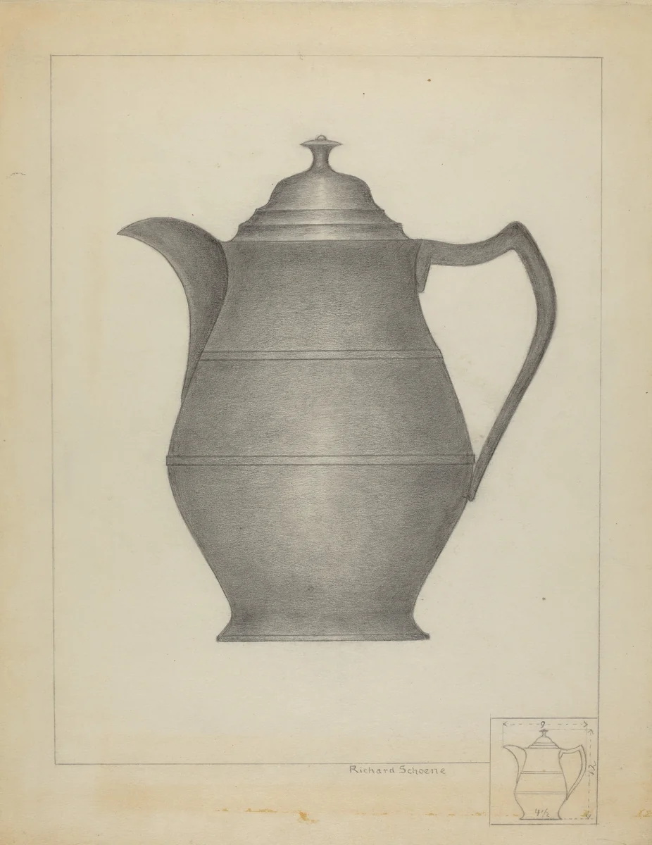 Pewter Pitcher by Richard Schoene, index of american design, 1935-1942
