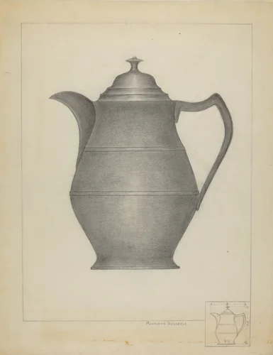 Pewter Pitcher by Richard Schoene, index of american design, 1935-1942