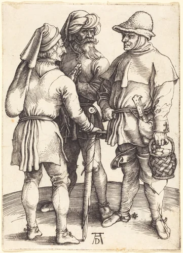 Three Peasants in Conversation by Albrecht Dürer, print, 1497
