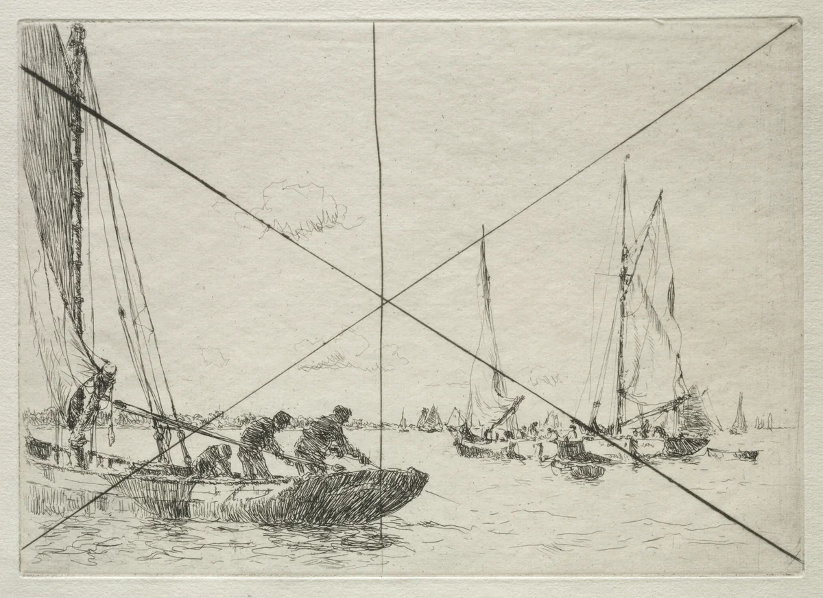 Oyster Dredging, West Mersea by Arthur John Trevor Briscoe, print, 1900-1937