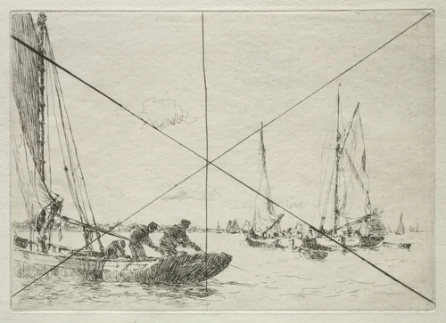 Oyster Dredging, West Mersea by Arthur John Trevor Briscoe, print, 1900-1937