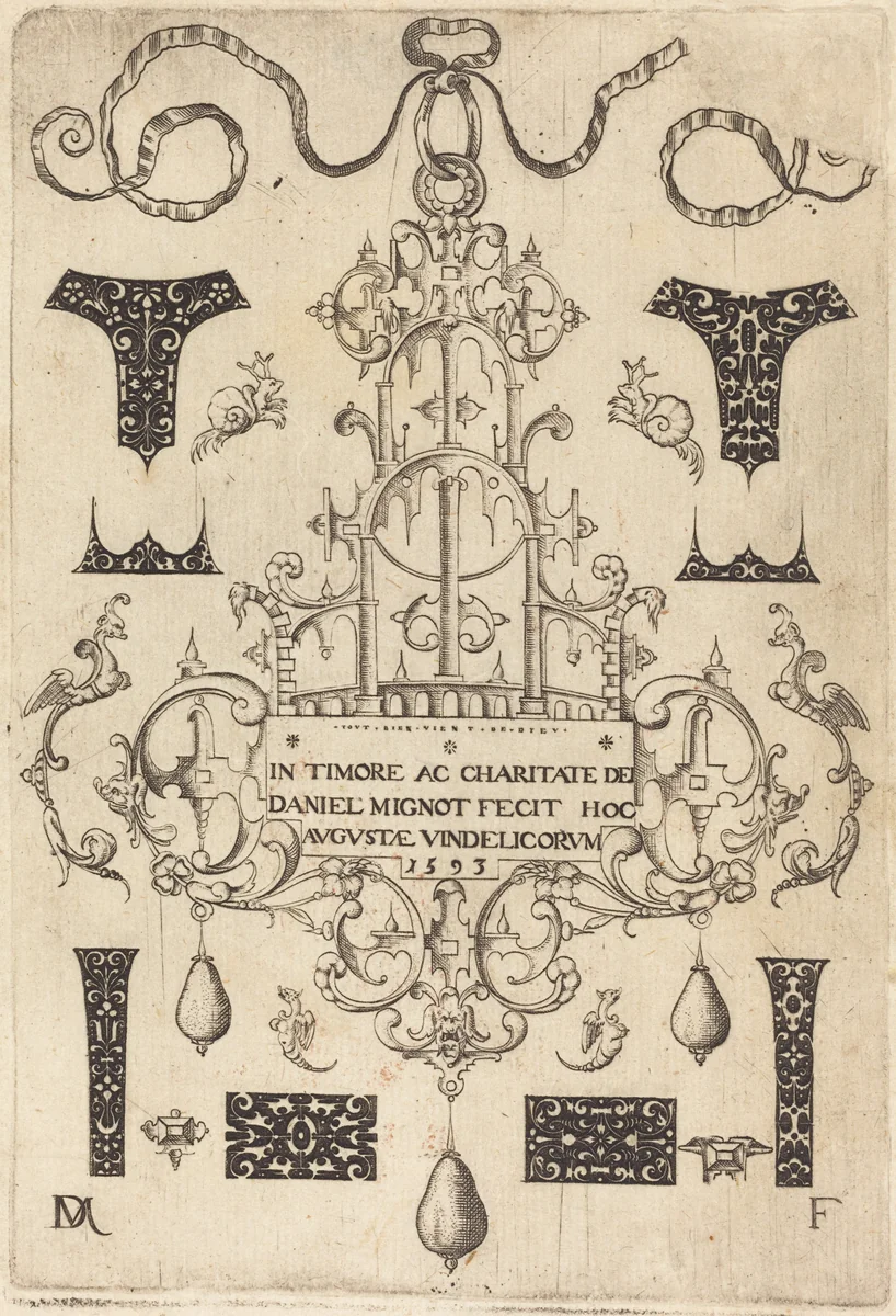 Title Page: Pendant, Surrounded by Eight Small Studs by Daniel Mignot, print, 1593