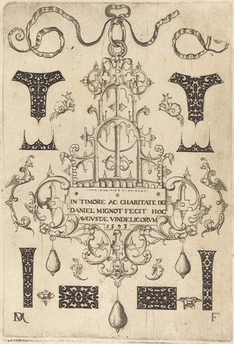 Title Page: Pendant, Surrounded by Eight Small Studs by Daniel Mignot, print, 1593