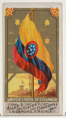 United States of Columbia, from Flags of All Nations, Series 1 (N9) for Allen & Ginter Cigarettes Brands by Allen & Ginter, print, 1887