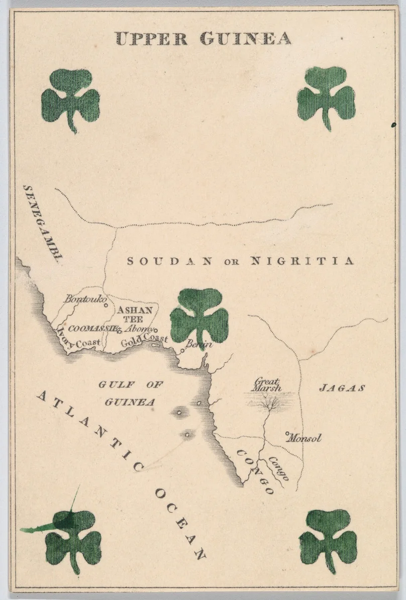 Upper Guinea, from "Court Game of Geography" by William and Henry Rock, print, 1838-1855
