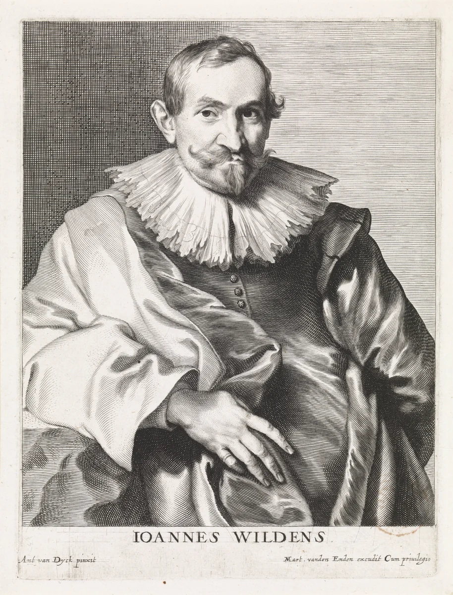 Portret van de schilder Jan Wildens by Paulus Pontius, print, 1616-1657