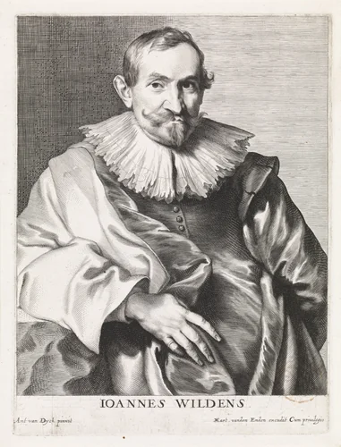 Portret van de schilder Jan Wildens by Paulus Pontius, print, 1616-1657