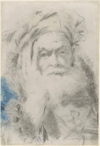 A Bearded Old Man Leaning His Head on His Hand by Lorenzo Tiepolo, drawing, 1755-1762