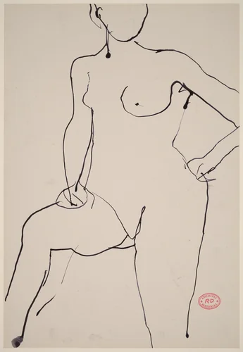 Untitled [standing female nude with left hand on hip] [verso] by Richard Diebenkorn, drawing, 1955-1967