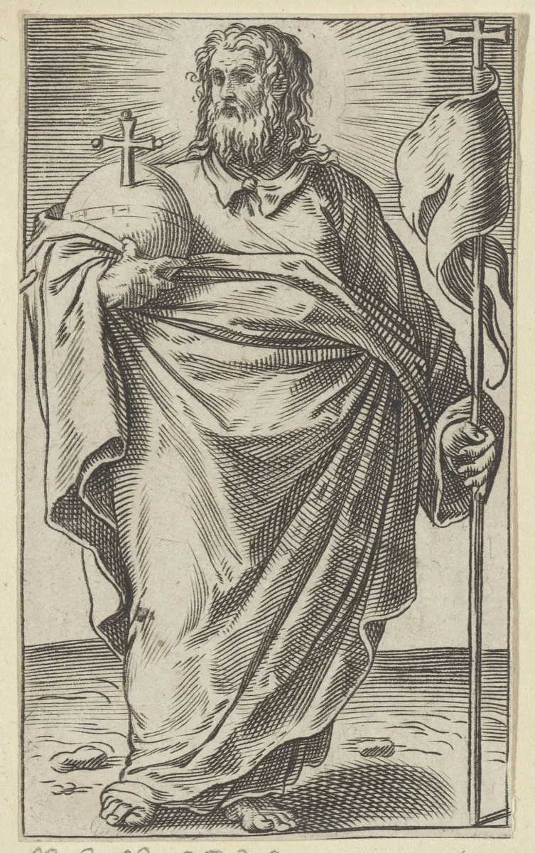 Christus als Salvator Mundi by Agostino Carracci, print, 1583