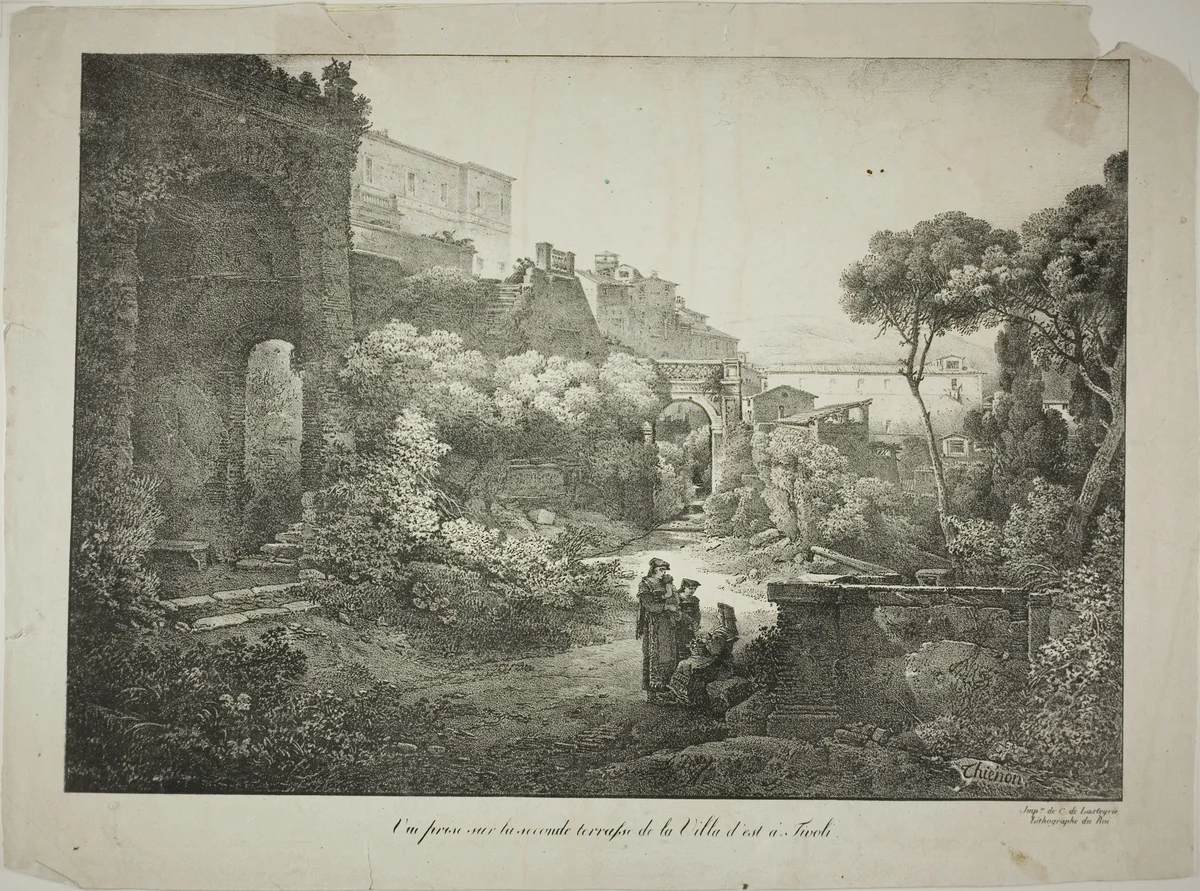 View From the Second Terrace of the Villa d'est at Tivoli by Claude Thienon, print, 1817