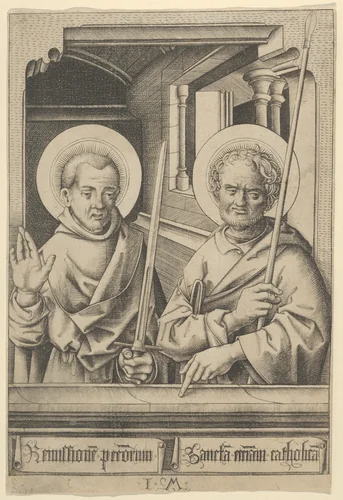 St. Simon (?) and St. Matthew, from The Apostles by Israhel van Meckenem, print, 1435-1503