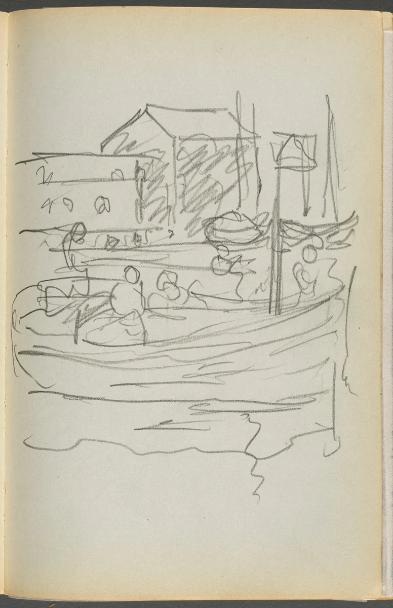 Sketchbook- The Granite Shore Hotel, Rockport, page 108: Figures in a Boat by Maurice Prendergast, book, 1905-1910