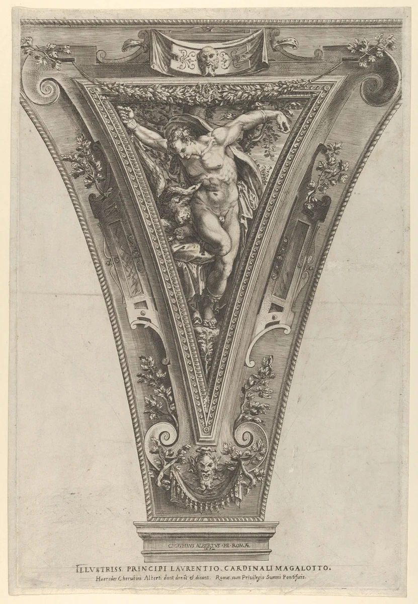 Torture of Prometheus set within a cornice by Cherubino Alberti, print, 1580