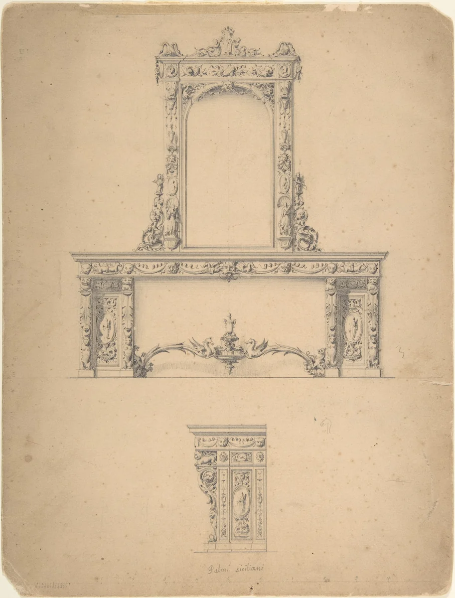 Design for a Mirror by anonymous, drawing, 1800-1900
