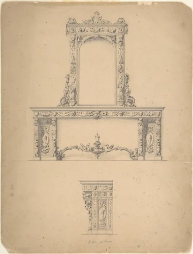 Design for a Mirror by anonymous, drawing, 1800-1900