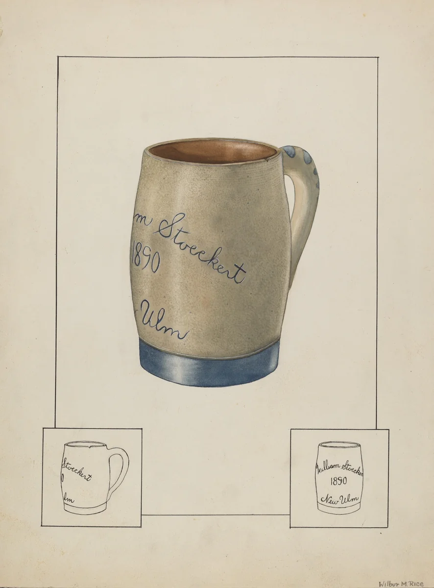 Earthenware Beer Mug by Wilbur M Rice, index of american design, 1938